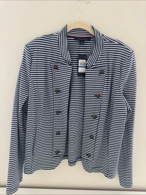 Tommy Hilfiger Navy and White Striped Double-Breasted Blazer